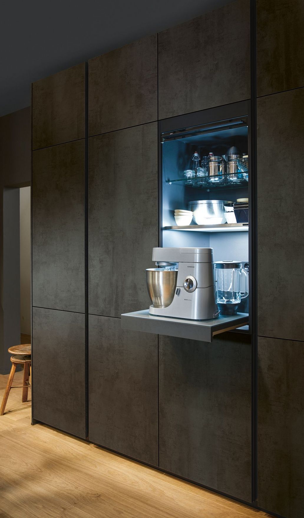 cupboard with a glass roller shutter