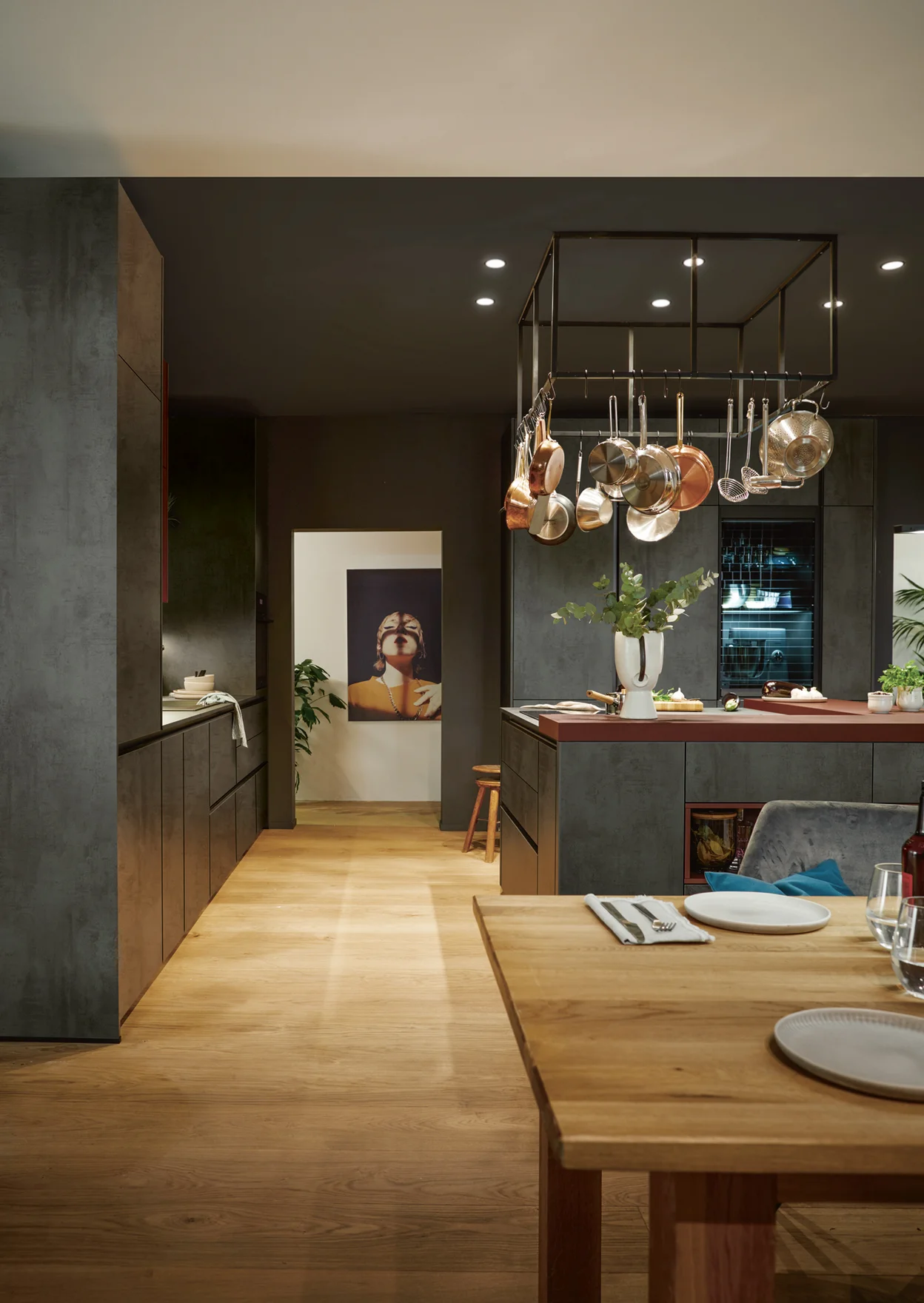 cooking island and dining table