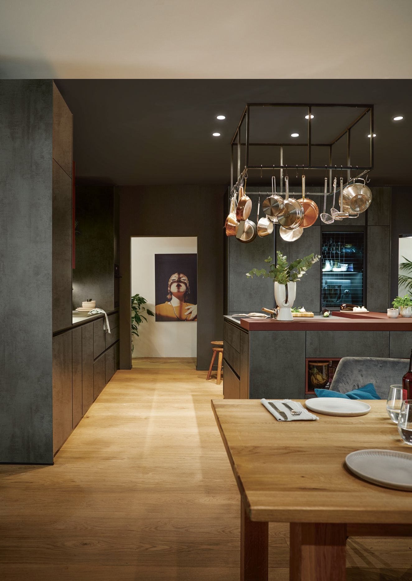 cooking island and dining table
