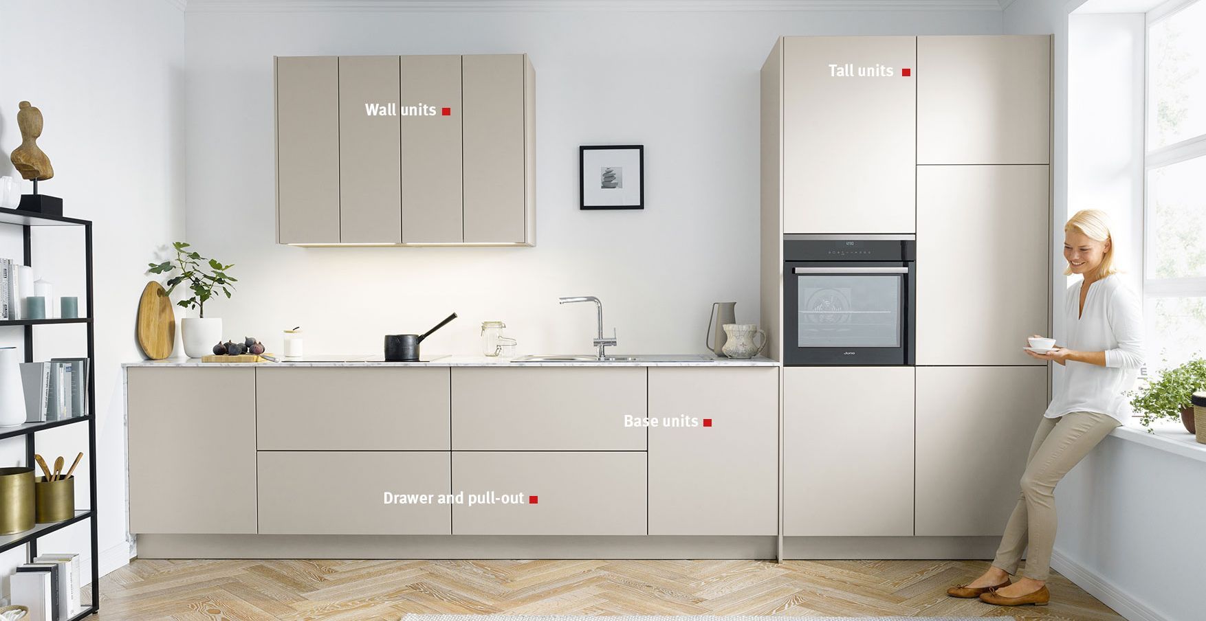 Küchen mit Oberschrank, Hochschrank und Unterschrank