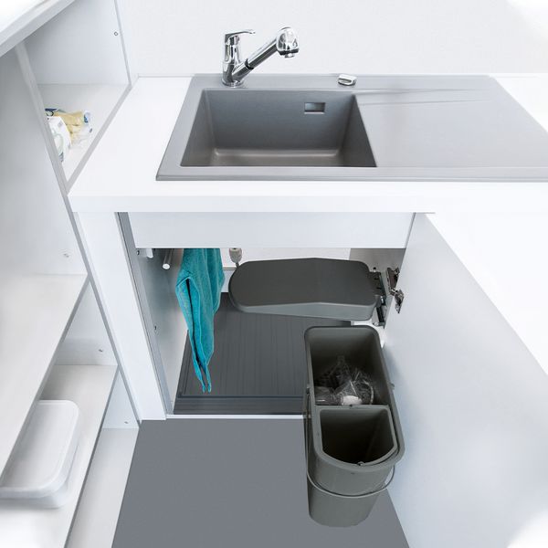 Utility room –Base sink unit with towel holder and 2 bins for sorting waste 