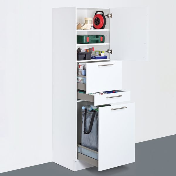 Utility room – Tall larder unit for tools and recycling