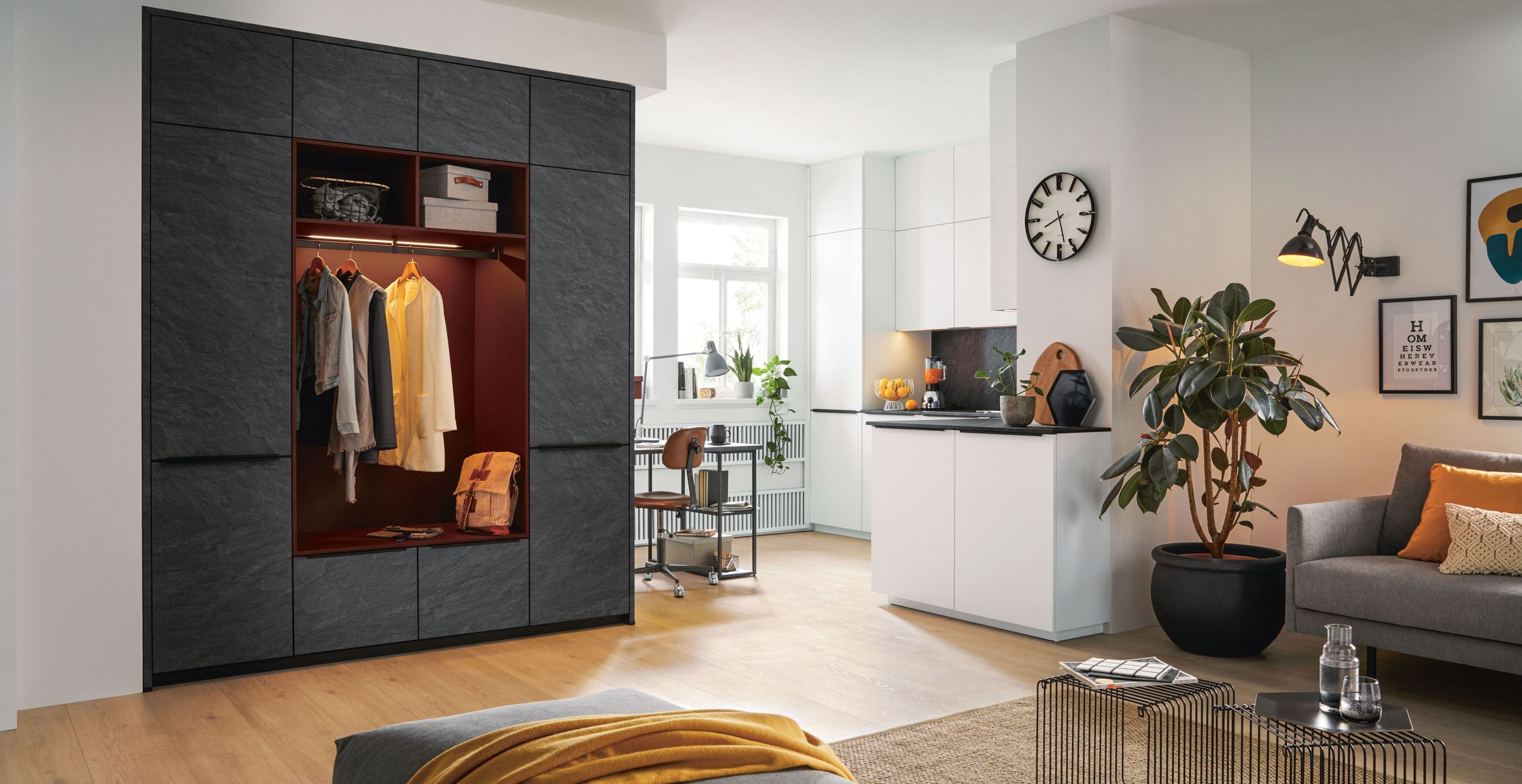 modern black matt and white kitchen