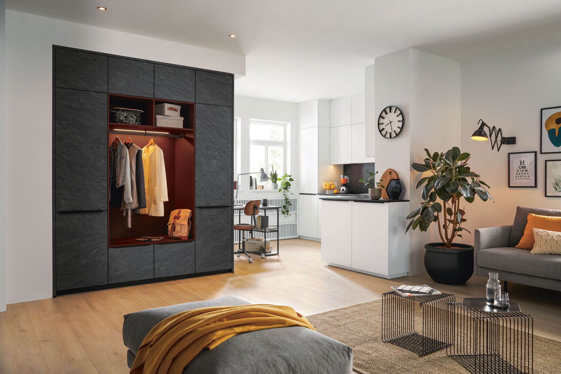 modern black matt and white kitchen