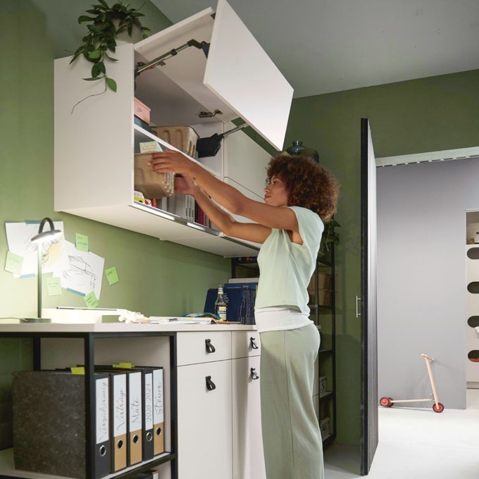 Sideboard and tall shelf units with foldable doors