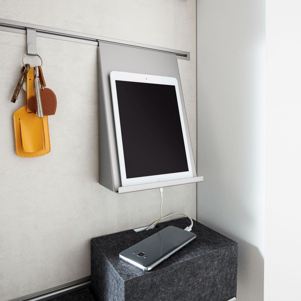 places for keys, ipads in the kitchen