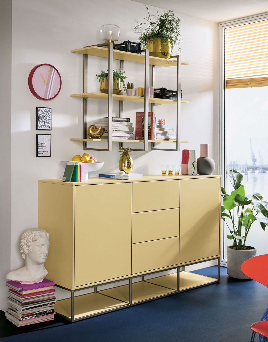 green shelf and sideboards