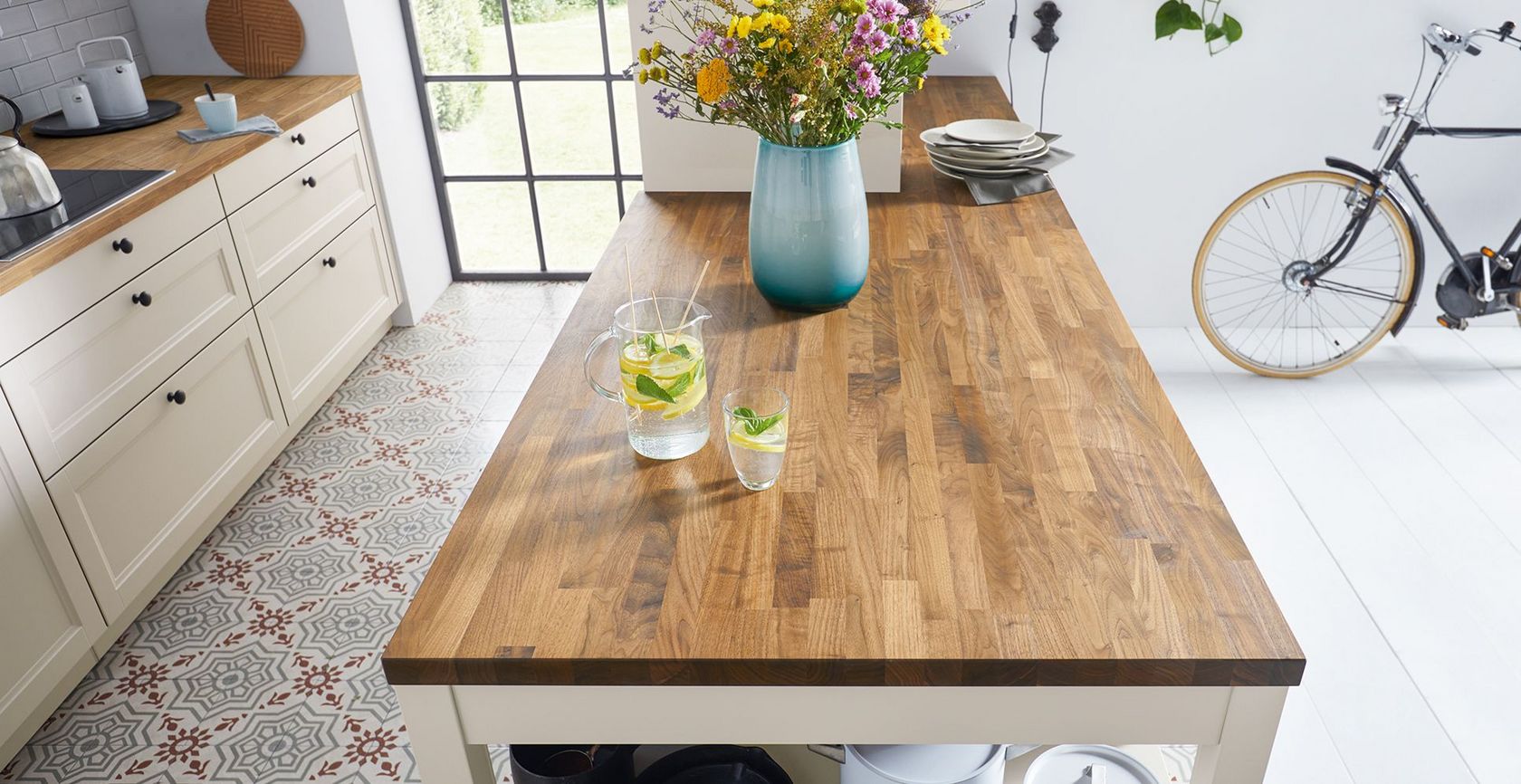 Natural walnut kitchen worktop