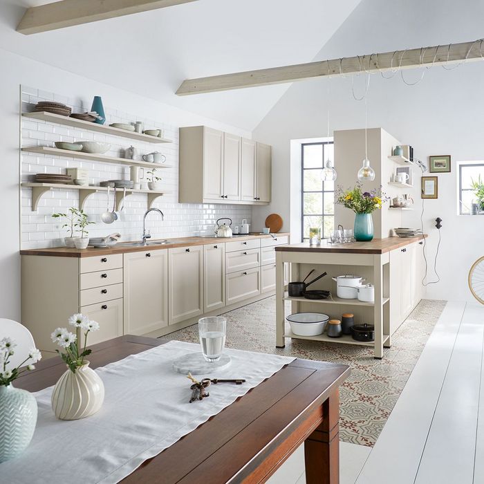 sand grey country style kitchen